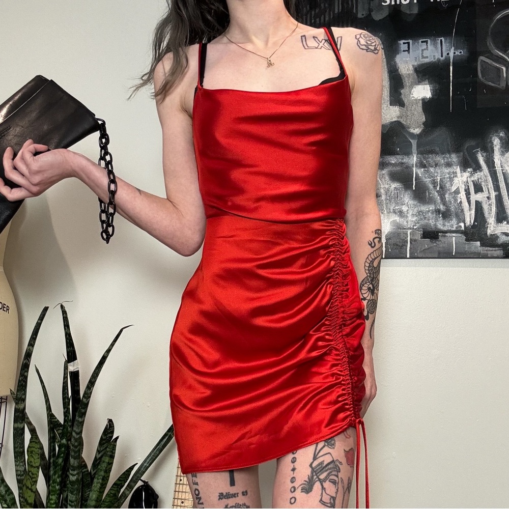 Scarlet Red Satin Mini Dress